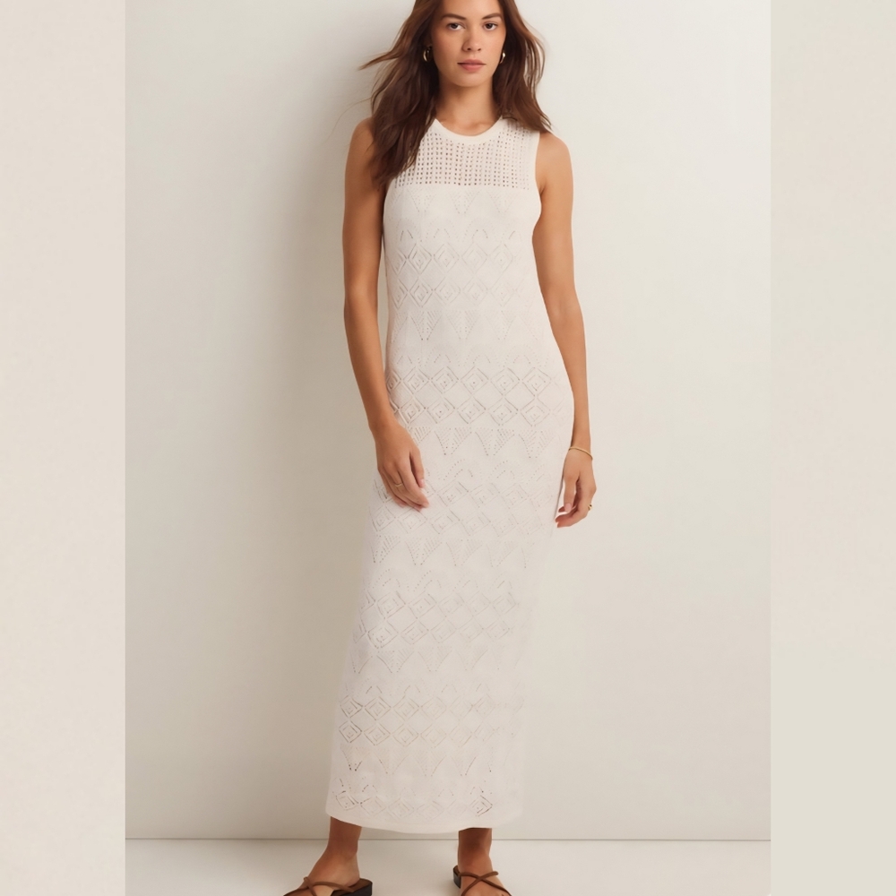 Z Supply Mallorca Crochet Midi Dress Tank White Cream Knit S ZD241249 Resort - Picture 2 of 16